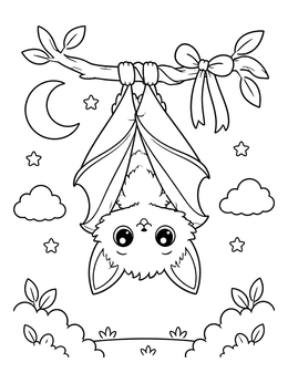 Free printable Cute Bat Hanging From Branch coloring page