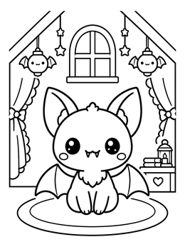 Free printable Cute Little Bat In Attic Bedroom coloring page