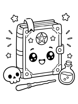 Free printable Cute Magic Spellbook With Potion coloring page