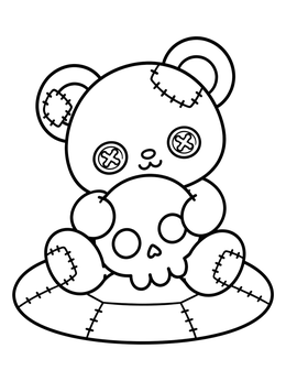 Free printable Patchwork Teddy Bear With Skull Cushion coloring page