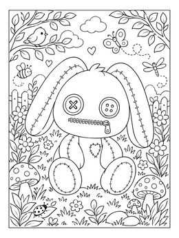 Free printable Stitched Plush Bunny In The Garden coloring page