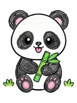 Cute Baby Panda With Bamboo – Kawaii Coloring Page