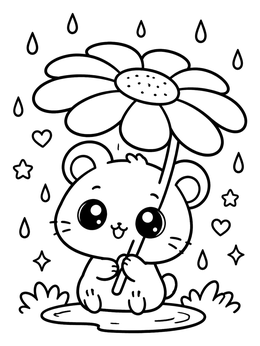 Free printable Cute Hamster Under A Daisy Umbrella coloring page