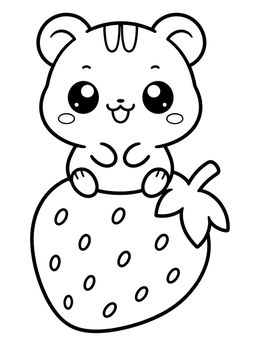 Free printable Cute Hamster On Giant Strawberry coloring page