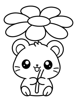 Free printable Cute Hamster Holding Daisy Flower coloring page