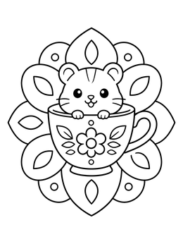 Free printable Cute Hamster In A Floral Teacup coloring page
