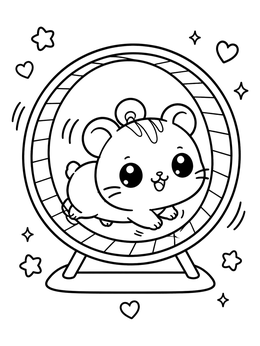 Free printable Cute Hamster In Running Wheel coloring page