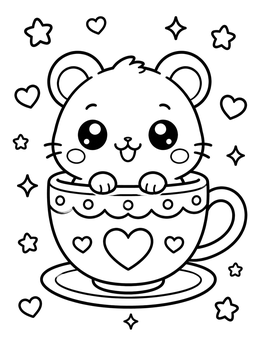 Free printable Cute Hamster In A Teacup coloring page
