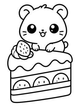 Free printable Cute Hamster On Cake Slice coloring page