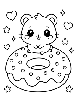 Free printable Cute Hamster Sitting On A Donut coloring page
