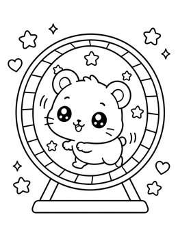 Free printable Cute Hamster Running In Wheel coloring page