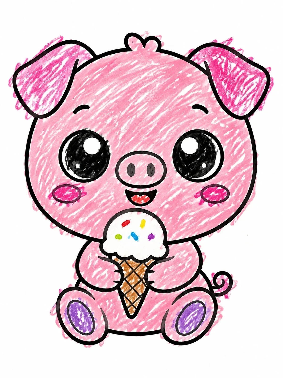 Colored example of the Cute Baby Pig With Ice Cream coloring page