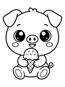 Free printable Cute Baby Pig With Ice Cream coloring page