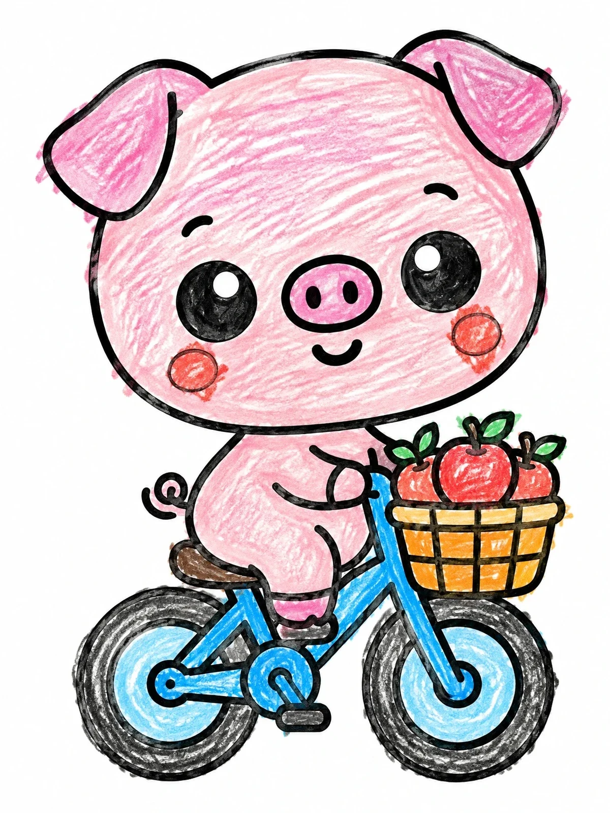 Colored example of the Cute Pig Riding A Small Bicycle coloring page