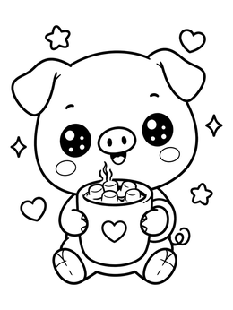 Free printable Cute Piglet With Hot Cocoa coloring page