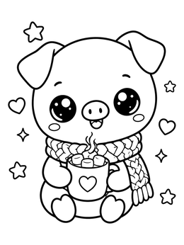 Free printable Cute Piglet With Hot Cocoa coloring page