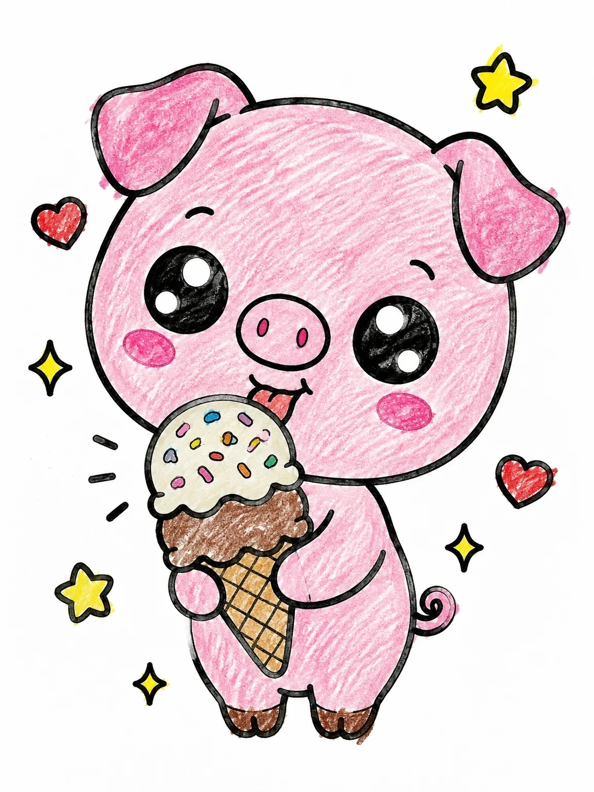 Colored example of the Cute Piglet With Ice Cream Cone coloring page