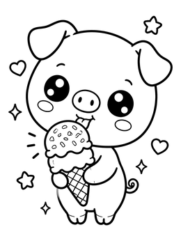 Free printable Cute Piglet With Ice Cream Cone coloring page