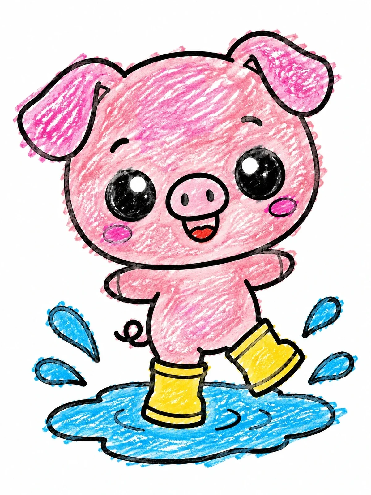 Colored example of the Cute Piglet Splashing In A Puddle coloring page