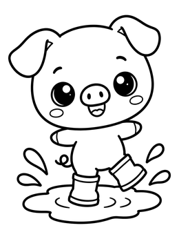 Free printable Cute Piglet Splashing In A Puddle coloring page