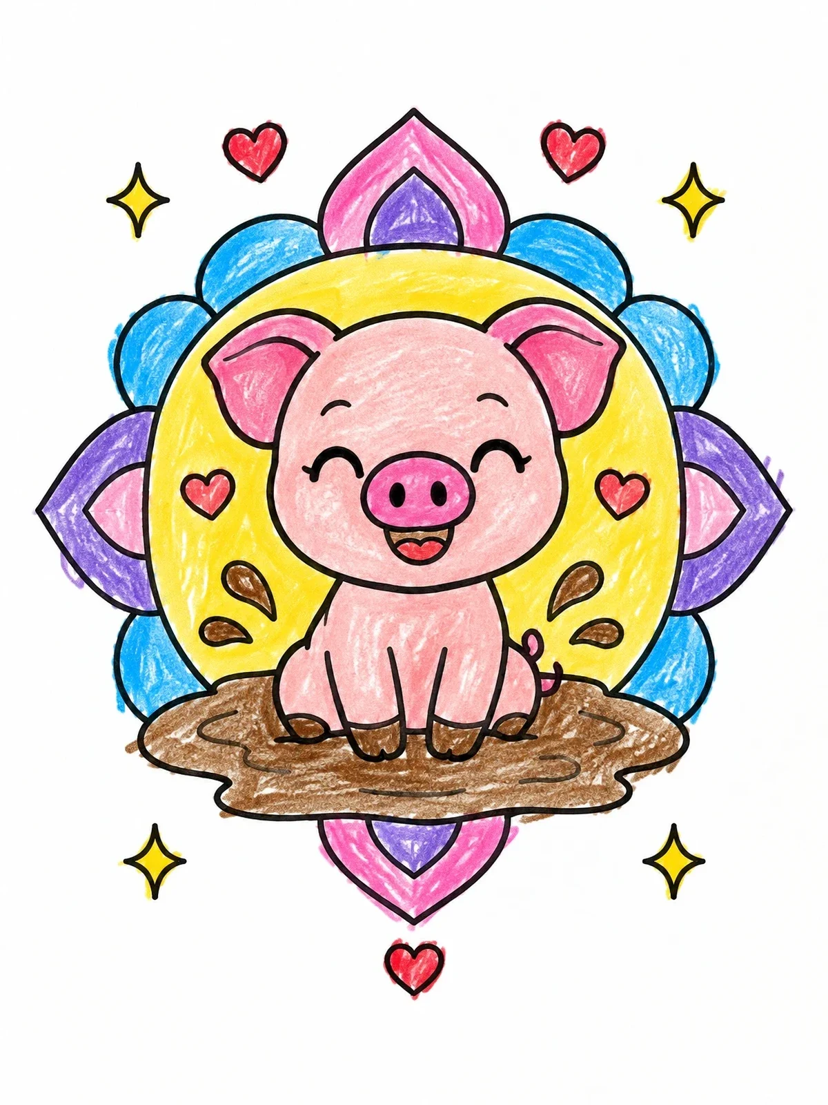 Colored example of the Happy Piglet In A Puddle coloring page