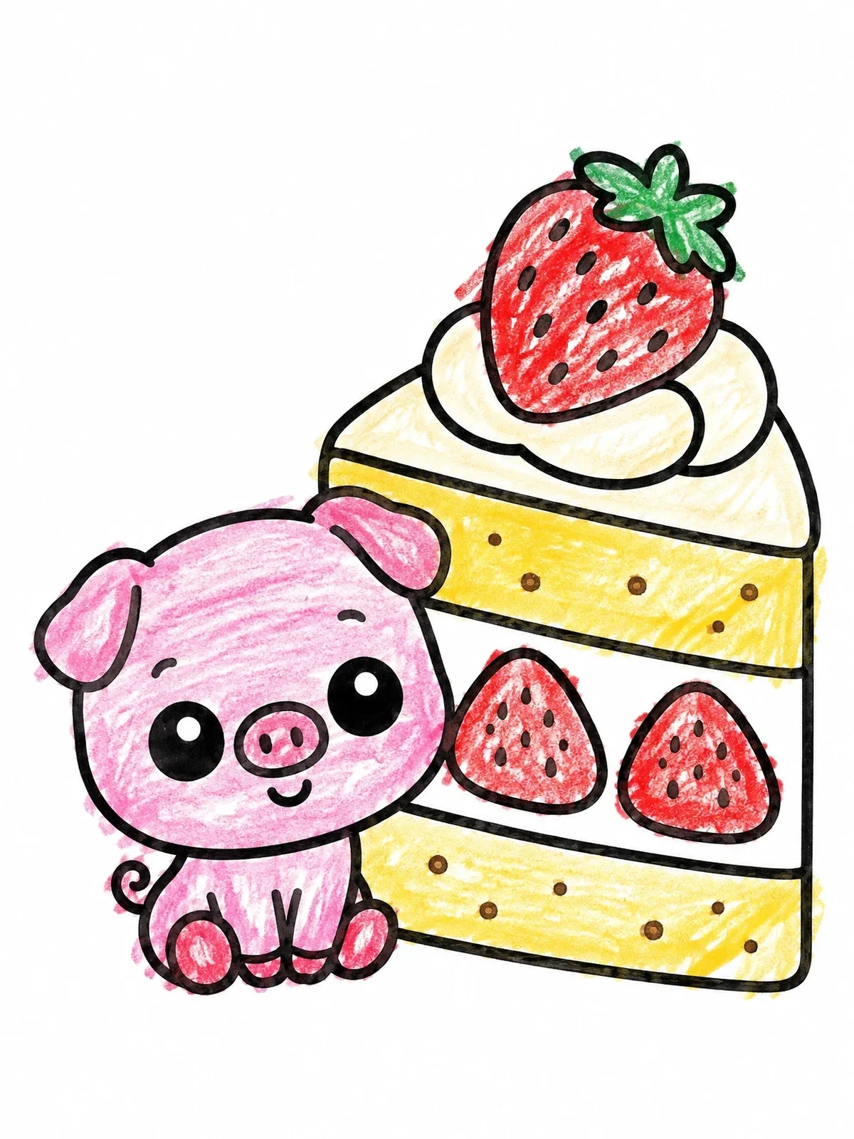 Colored example of the Little Pig Beside Strawberry Shortcake coloring page