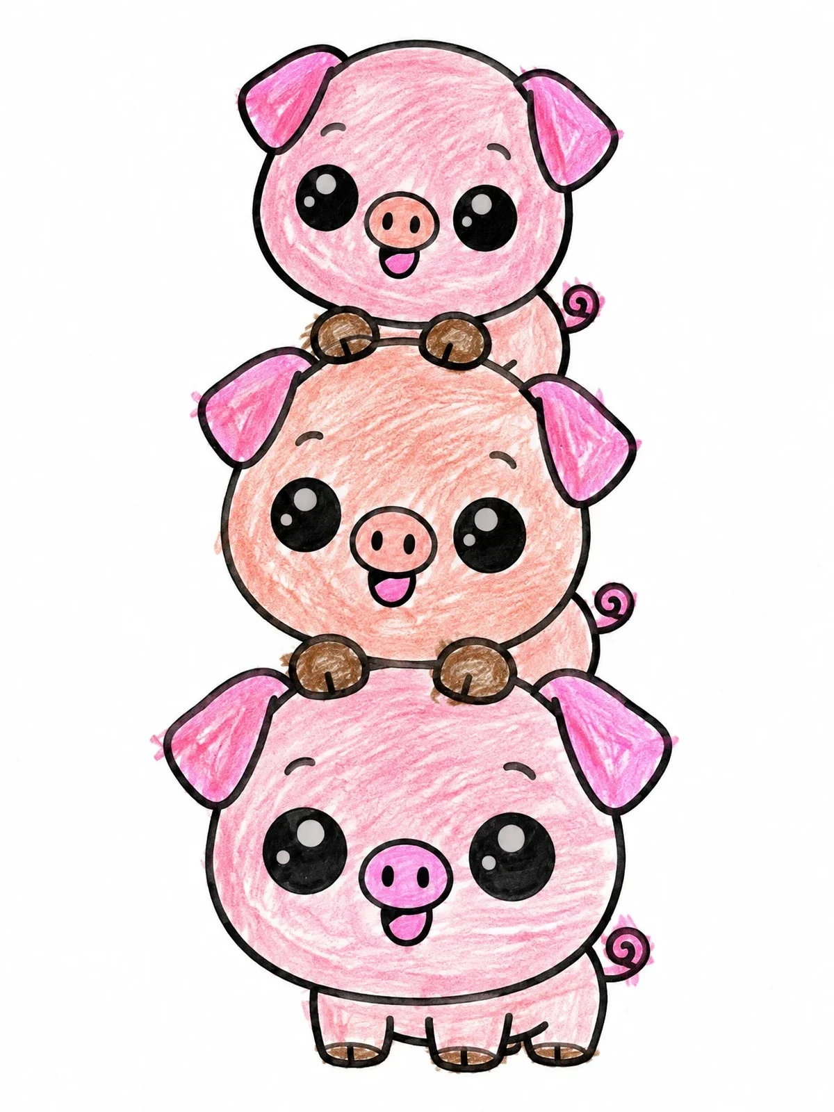 Colored example of the Stacked Chubby Baby Piglets coloring page