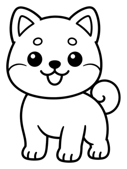 A cute shiba inu puppy doodle on this kawaii coloring page.