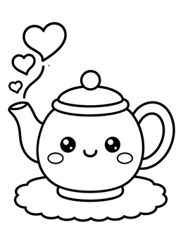 Free printable Cute Teapot With Heart Steam coloring page