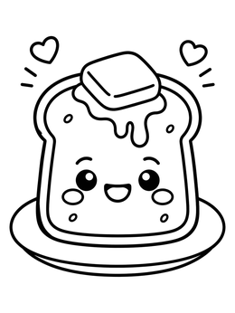Free printable Cute Toast With Melting Butter coloring page