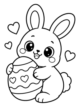 Free printable Cute Bunny Hugging Easter Egg coloring page