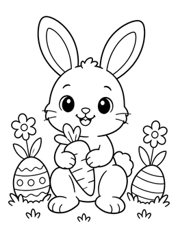 Free printable Cute Easter Bunny With Carrot coloring page