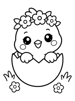 Free printable Cute Easter Chick In Eggshell coloring page