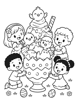 Free printable Kids With Giant Easter Ice Cream coloring page