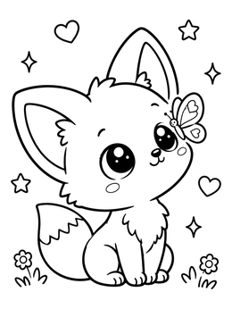 Free printable Cute Baby Fox And Butterfly coloring page