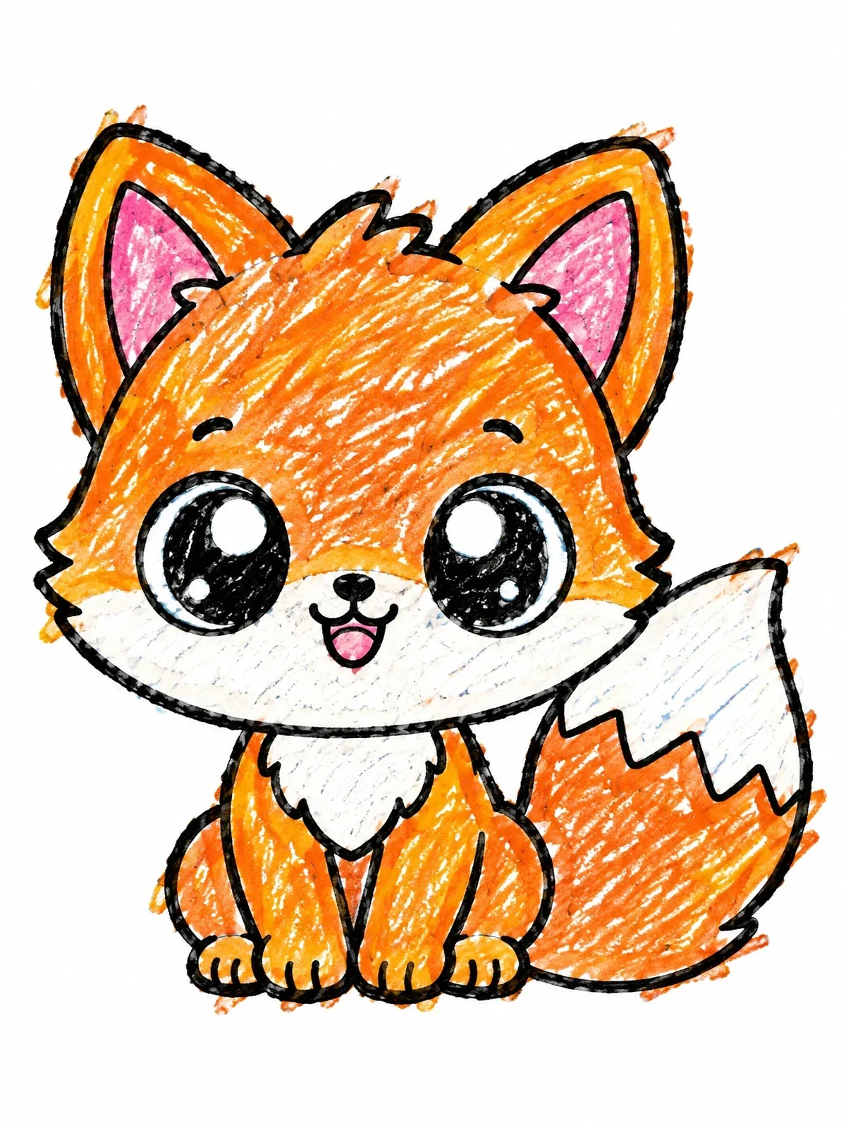 Colored example of the Cute Baby Fox With Big Eyes coloring page