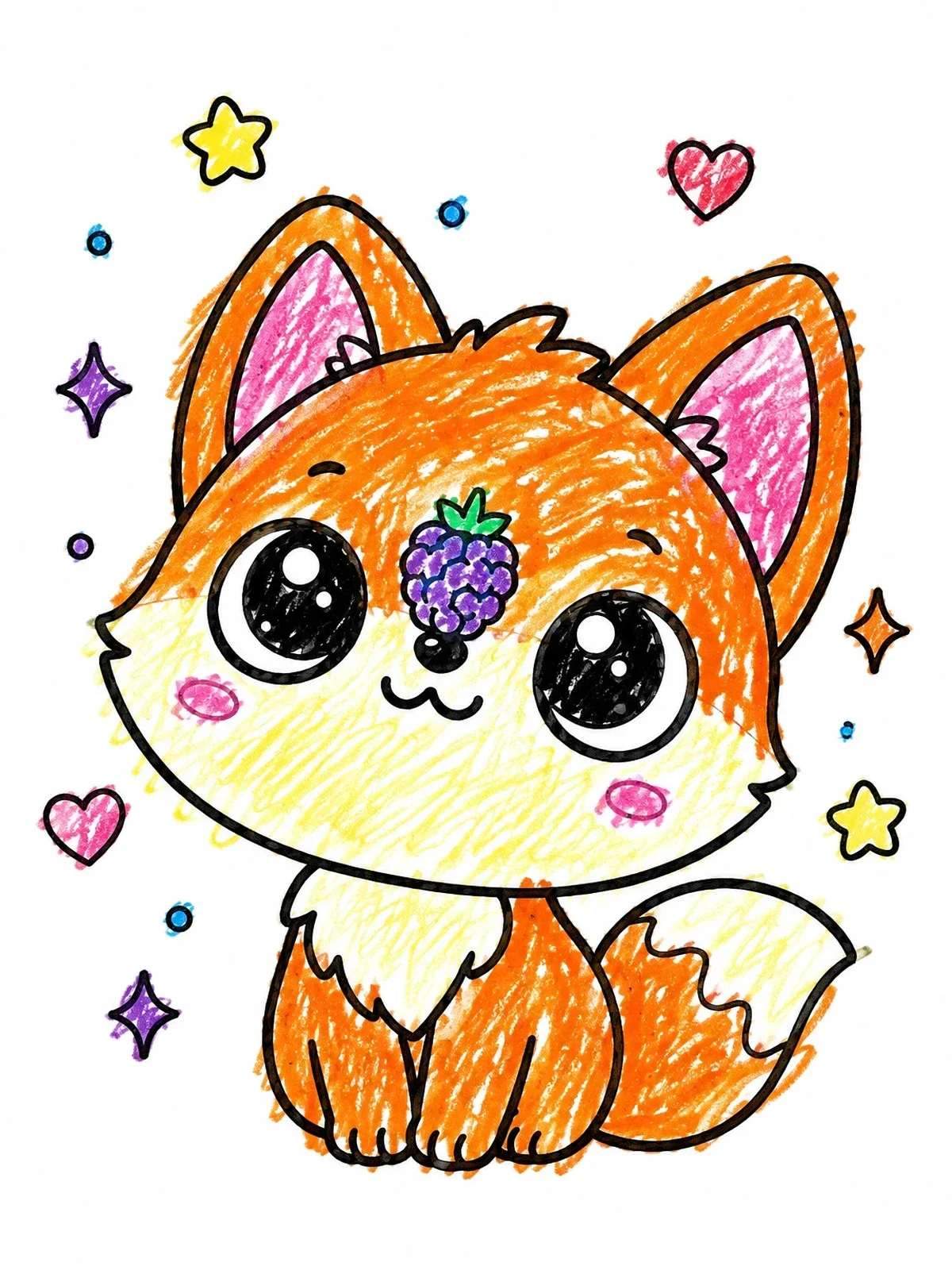 Colored example of the Cute Fox Balancing A Berry coloring page