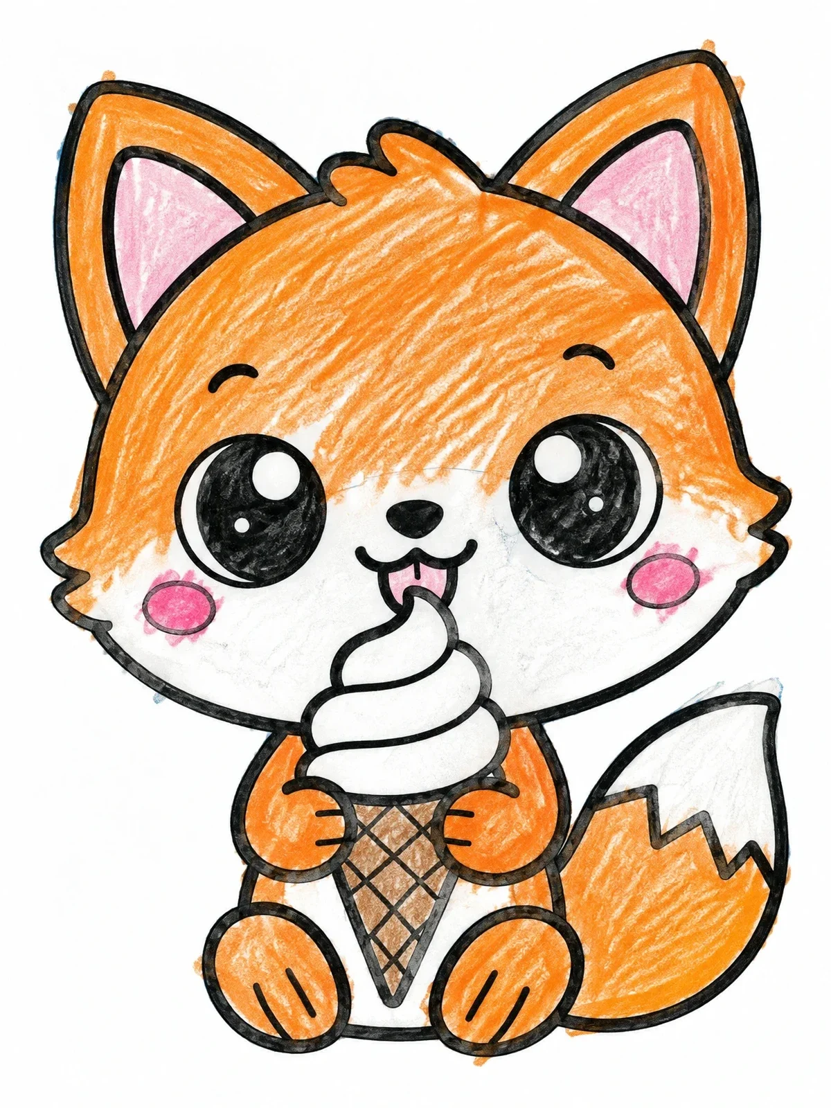 Colored example of the Cute Fox With Ice Cream Cone coloring page