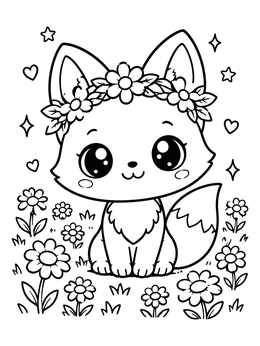 Free printable Cute Fox With Flower Crown coloring page