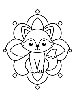 Free printable Cute Fox In Flower Mandala coloring page