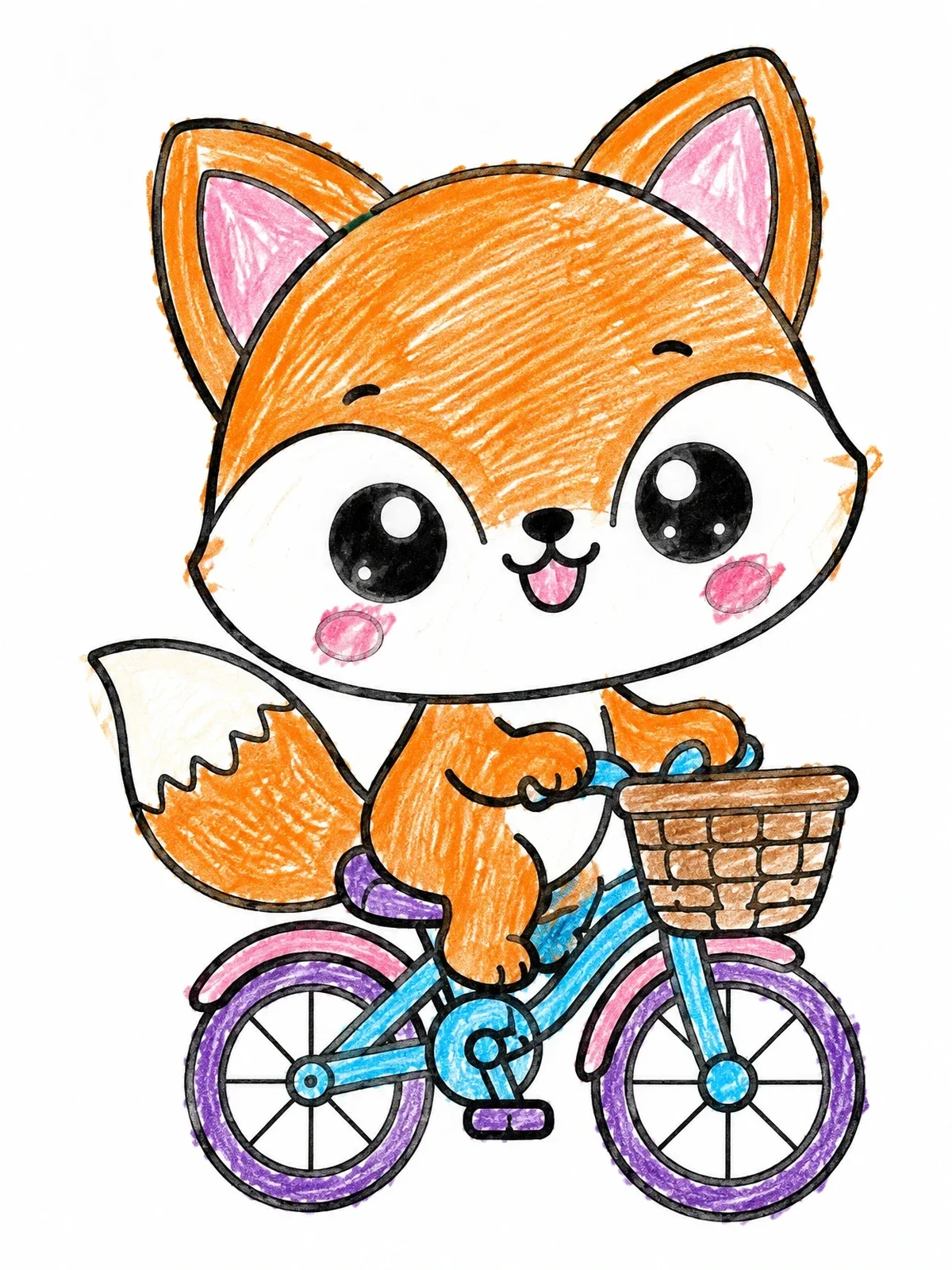 Colored example of the Cute Fox Riding A Little Bicycle coloring page