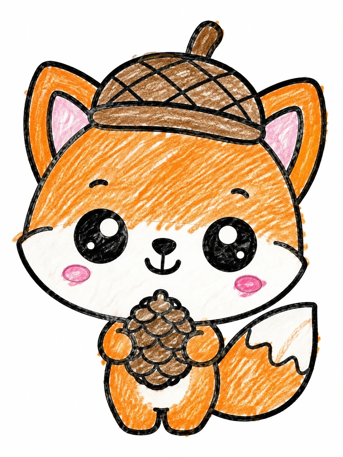 Colored example of the Cute Fox With Acorn Hat coloring page