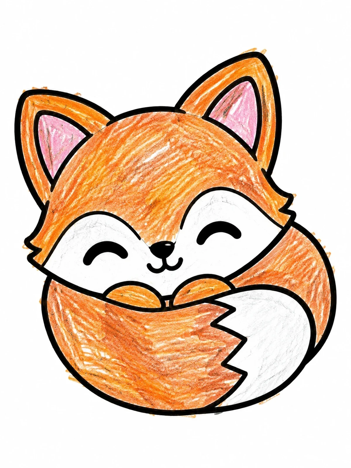 Colored example of the Cute Sleeping Fox Curled Up coloring page