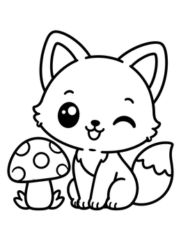 Free printable Cute Winking Fox And Mushroom coloring page