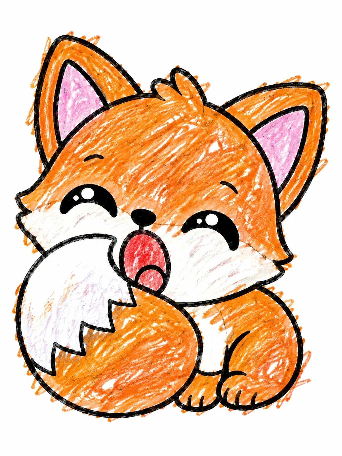 Colored example of the Cute Yawning Baby Fox coloring page