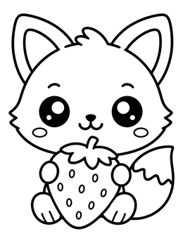 Free printable Cute Kawaii Fox With Strawberry coloring page