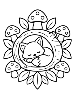 Free printable Sleeping Baby Fox In Log coloring page