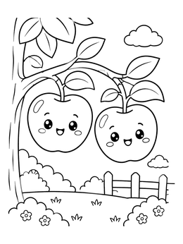 Free printable Cute Apples On An Orchard Branch coloring page