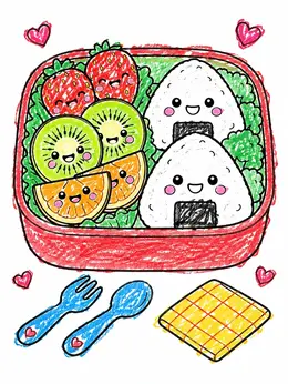 Fun Bento Box Cute Bento Box With Fruit And Rice Balls – Kawaii Fruit Coloring Page