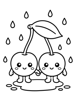 Free printable Cute Cherries In The Rain coloring page